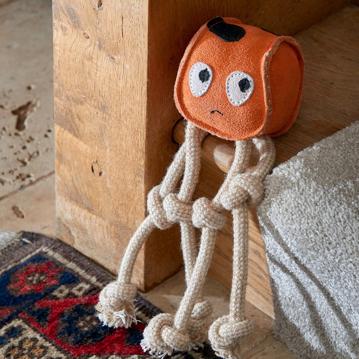 Orange Green and wilds eco dog toy, Sid the squid.