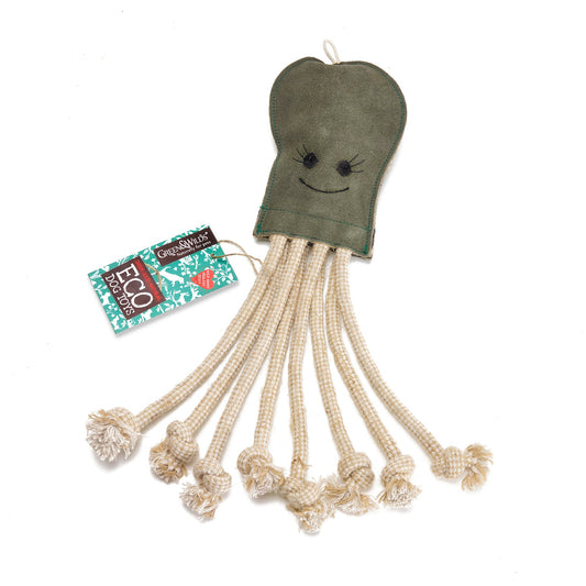 Green and wilds eco dog toy, Olive the octopus